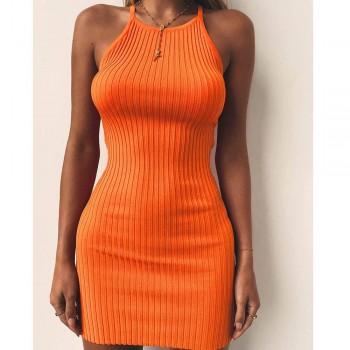 Backless Basic Dresses Bodycon Dress Strap Solid Orange Black